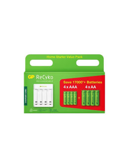 GP ReCyko E411 laddare med 4 AA och 4 AAA-batterier