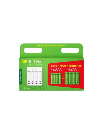 GP ReCyko E411 laddare med 4 AA och 4 AAA-batterier