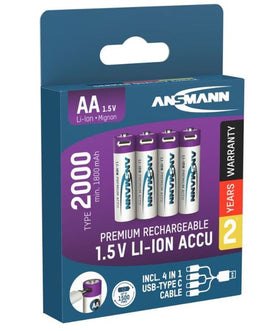 Ansmann AA laddbara Li-ion-batterier 1,5 V 2000 mAh – 4-pack