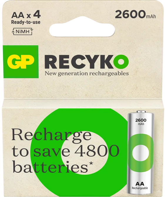 GP ReCyko AA laddbara batterier 1,2 V 2600 mAh – 4-pack