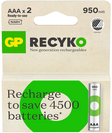 GP ReCyko AAA laddbara batterier 1,2 V 950 mAh – 2-pack