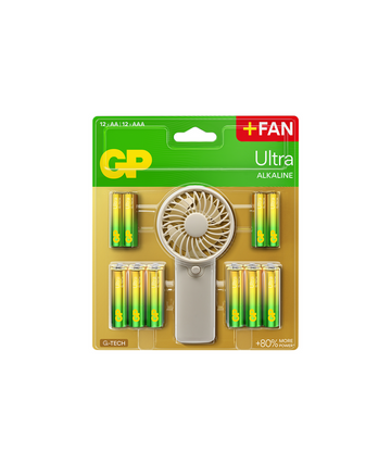 GP Ultra Alkaline 12 AA + 12 AAA med handfläkt