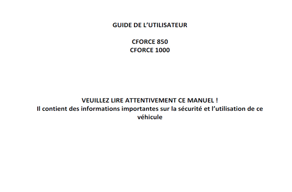 OWNERS MANUAL FOR FRANCE