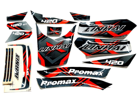 STICKER SET FOR ATV420 PROMAX (LINHAI BRAND FOR FINLAND) (USED FOR BLACK PLASTIC PARTS)